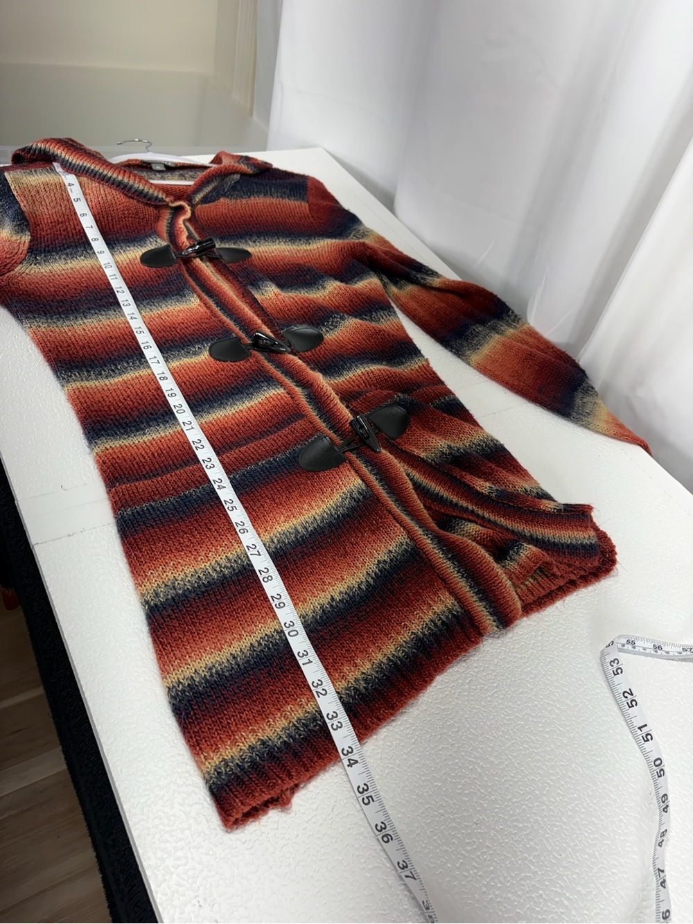 Roz & Ali Rust Navy Cream Striped Toggle Hooded Cardigan Sweater 4601 - Picture 10 of 10